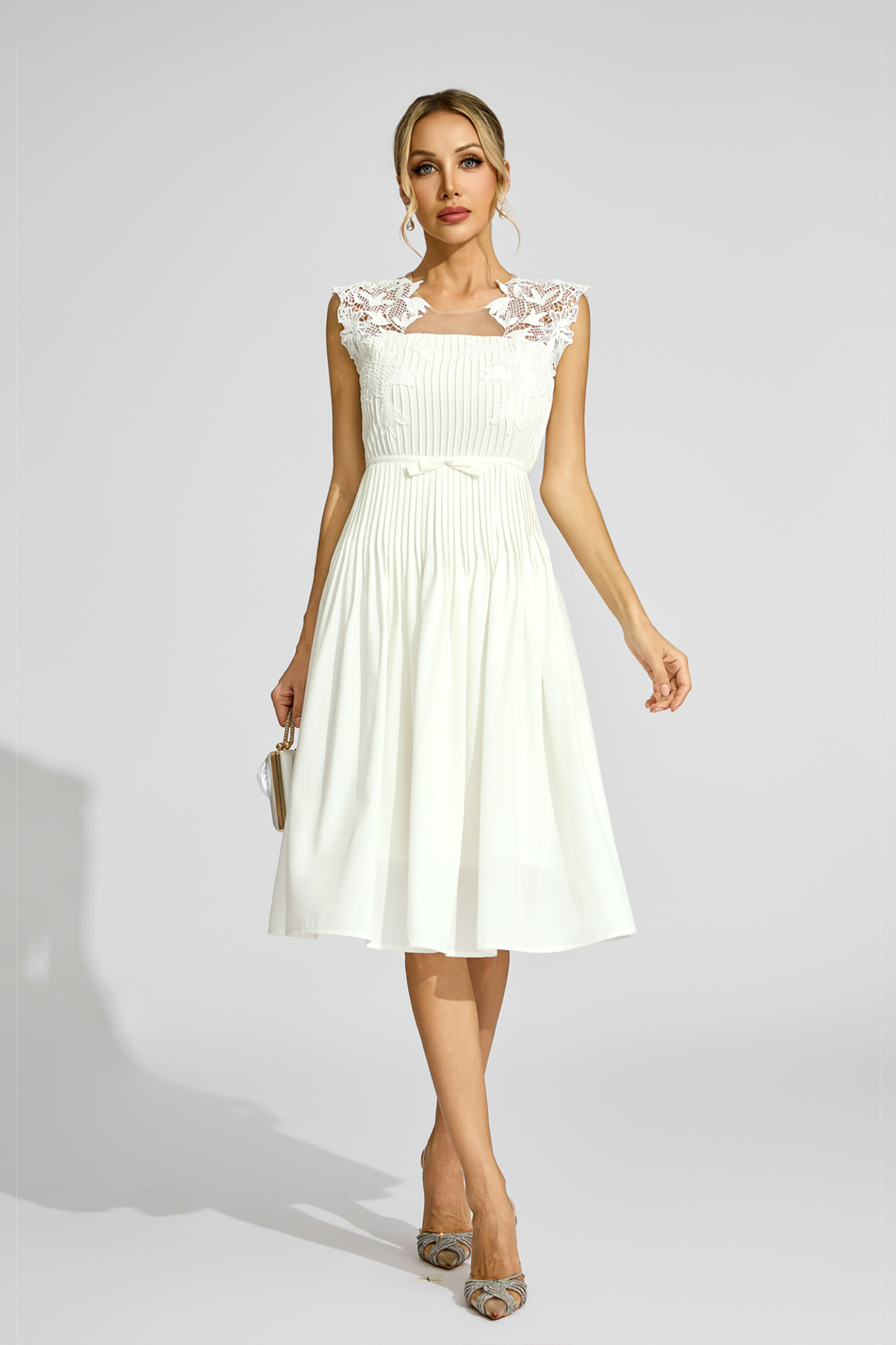 Darwin White Lace Embellished Midi Dress