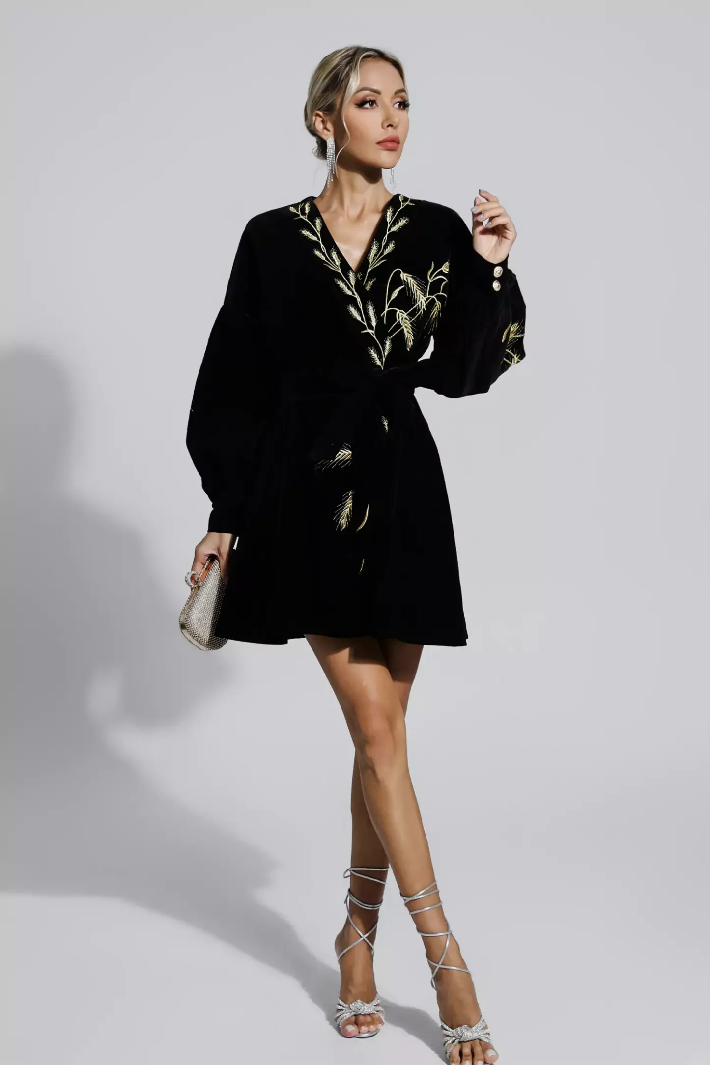 Lloyd Black Wheat Embroidery Mini Dress