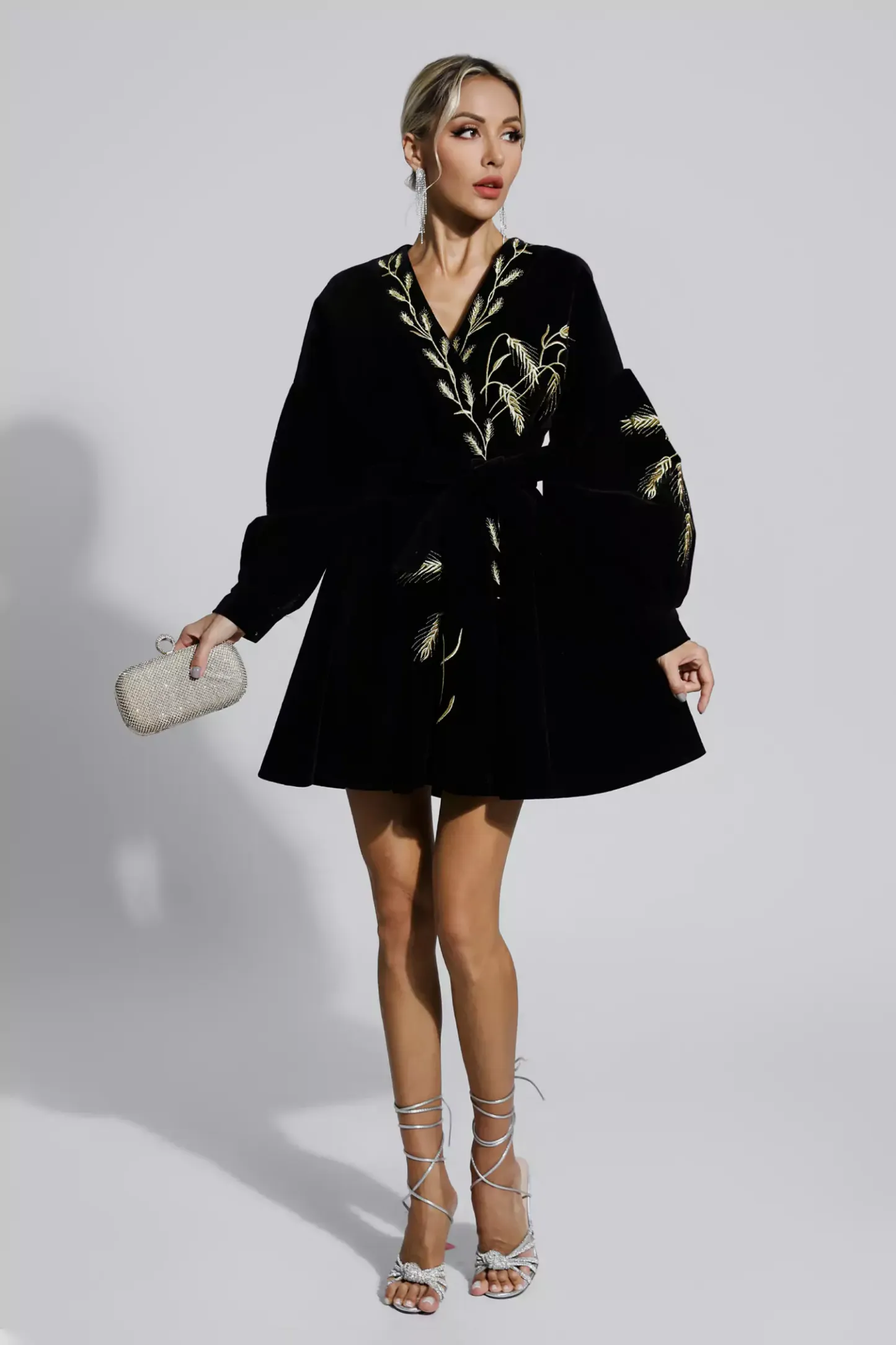 Lloyd Black Wheat Embroidery Mini Dress