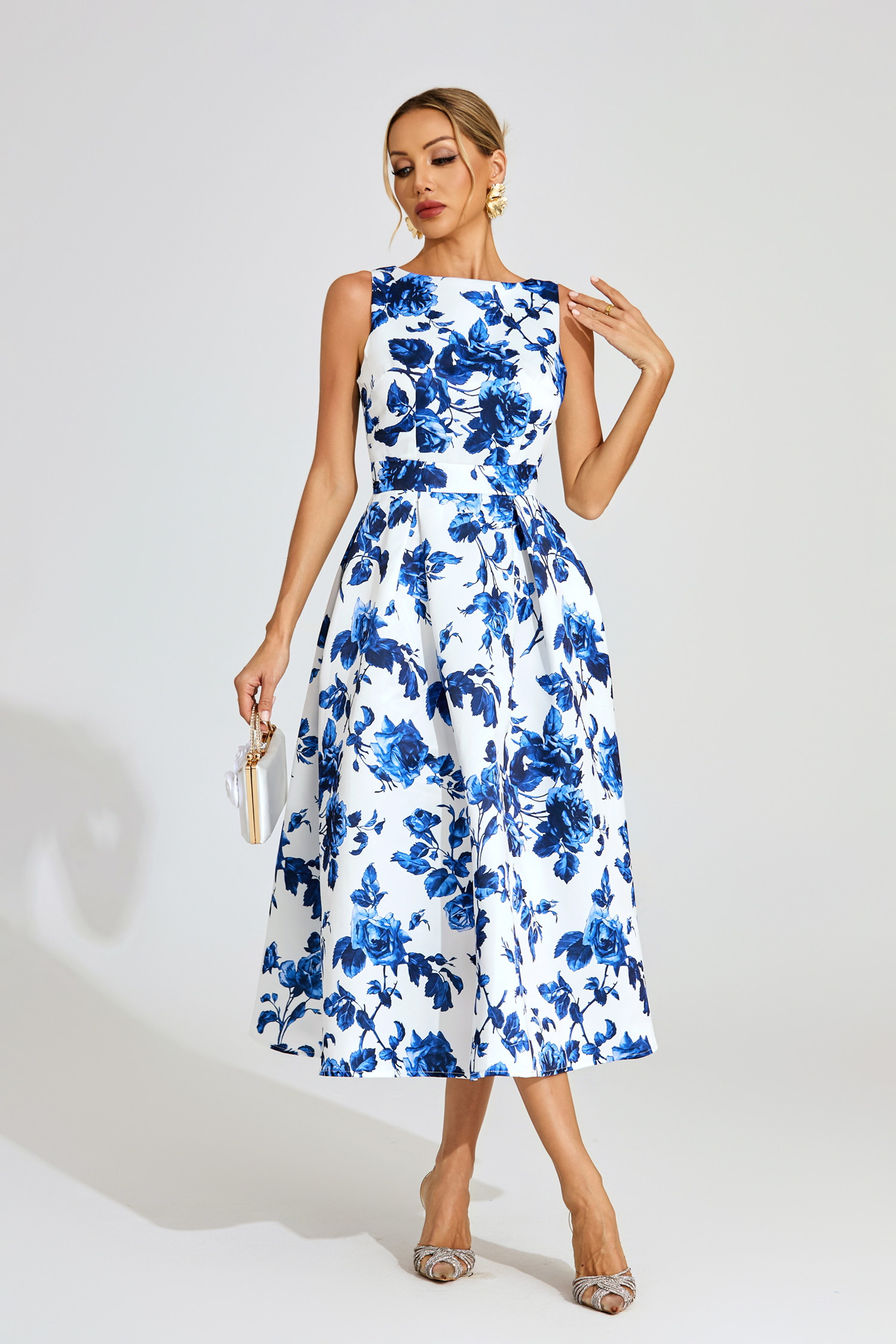 Stacey Blue Floral Midi Dress