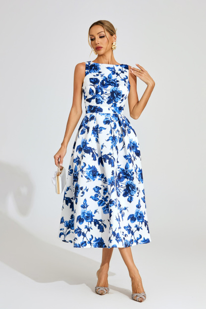 Stacey Blue Floral Midi Dress