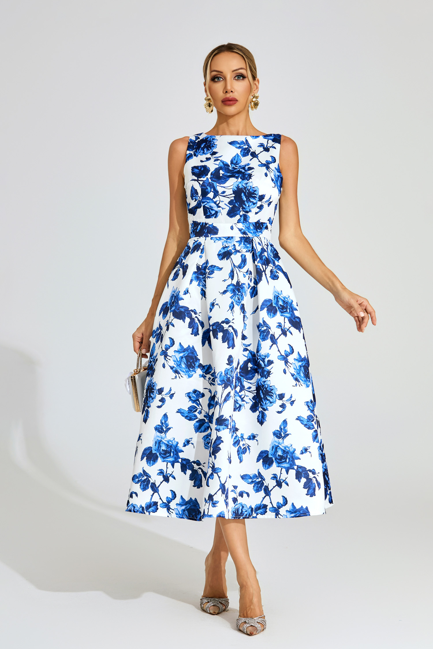 Stacey Blue Floral Midi Dress