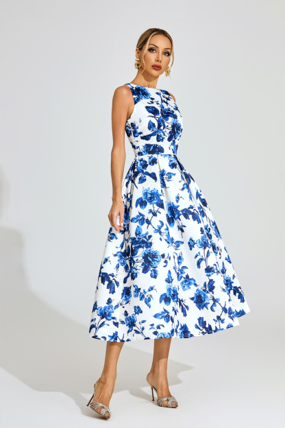Stacey Blue Floral Midi Dress