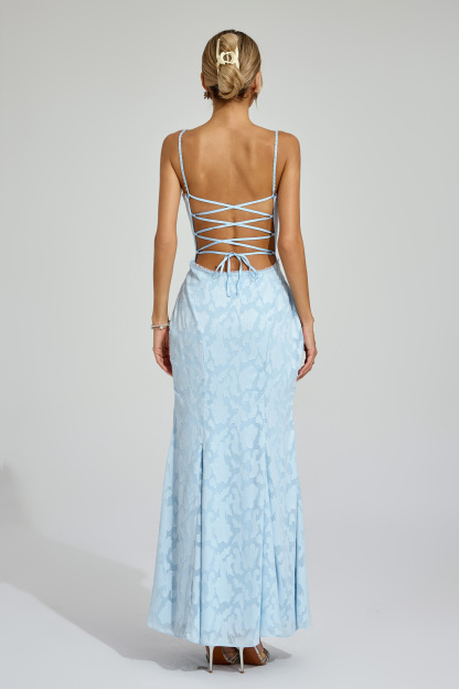 Keith Blue Backless Vacation Maxi Dress
