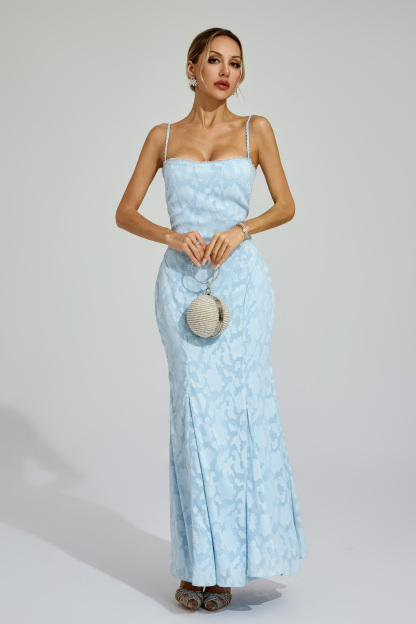 Keith Blue Backless Vacation Maxi Dress