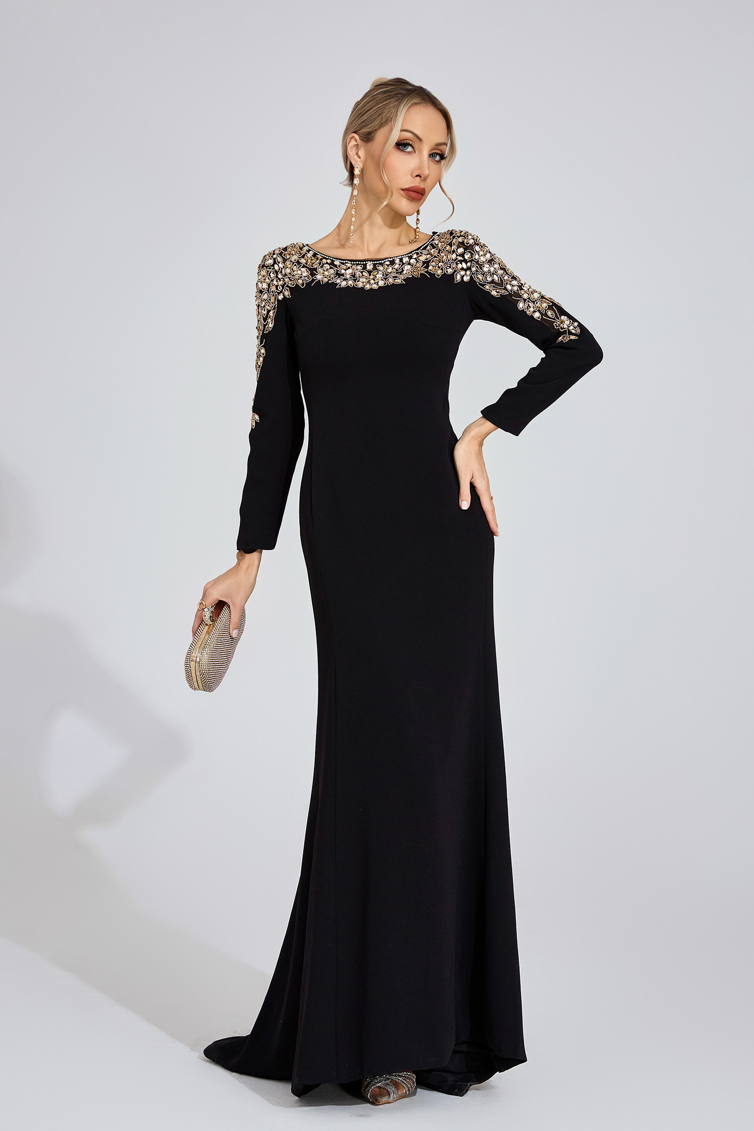 Cape Black Gold-Shoulder Maxi Dress