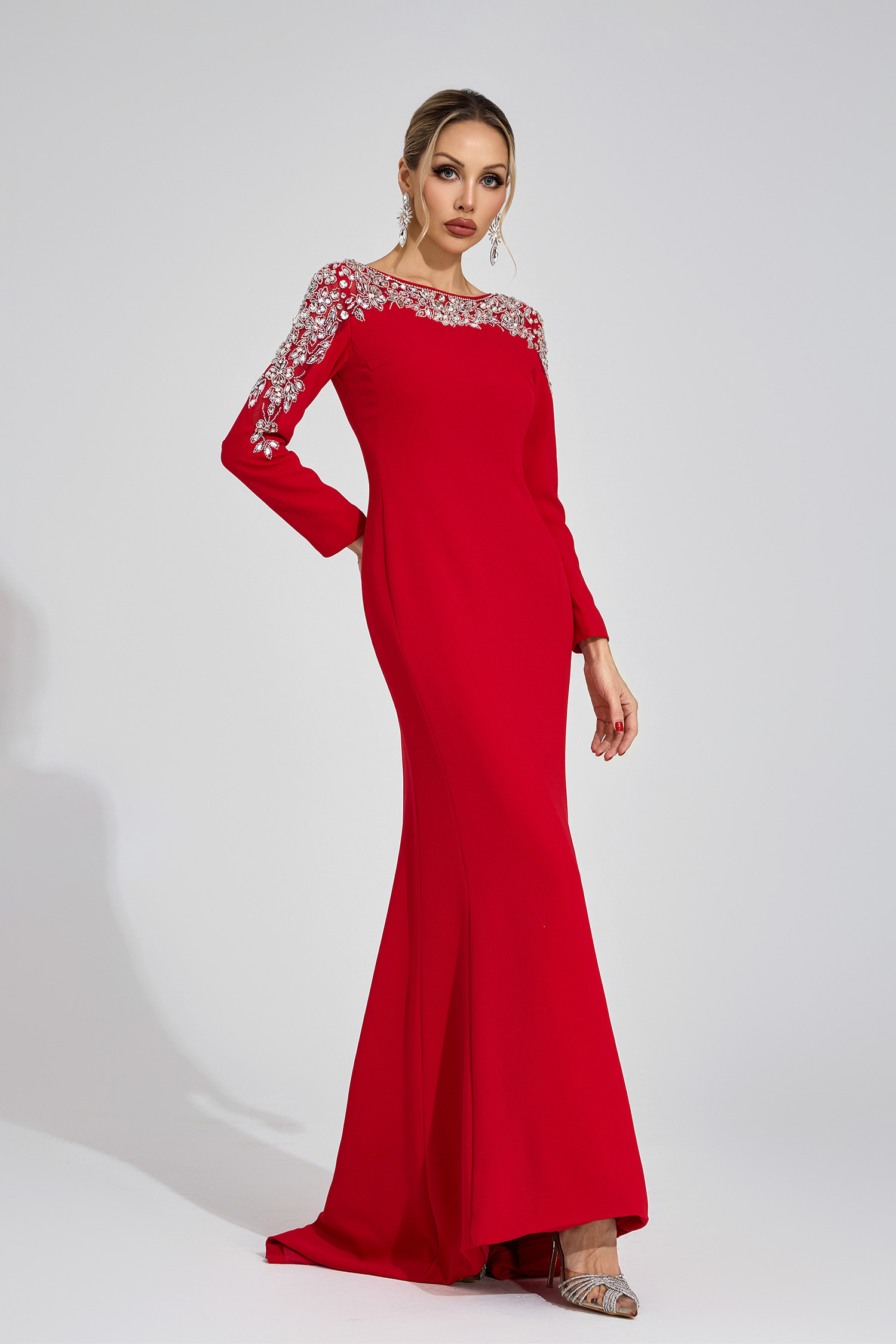 Cape Red Diamond Maxi Dress