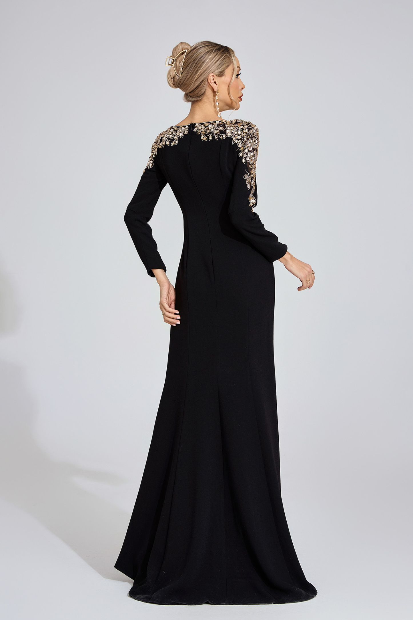 Cape Black Gold-Shoulder Maxi Dress