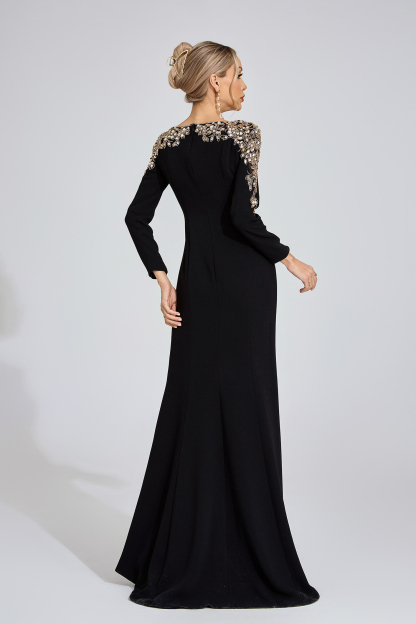 Cape Black Gold-Shoulder Maxi Dress