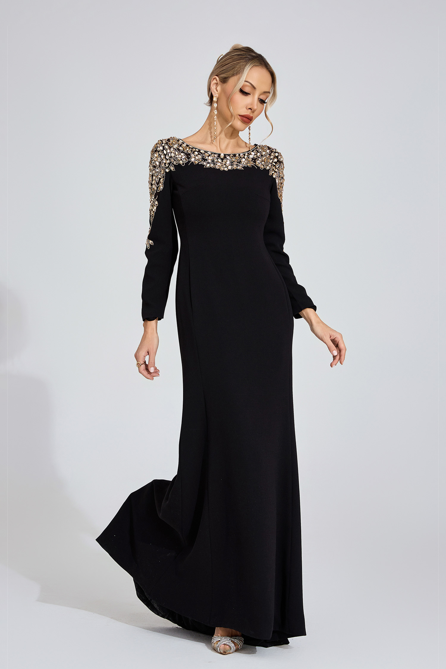Cape Black Gold-Shoulder Maxi Dress