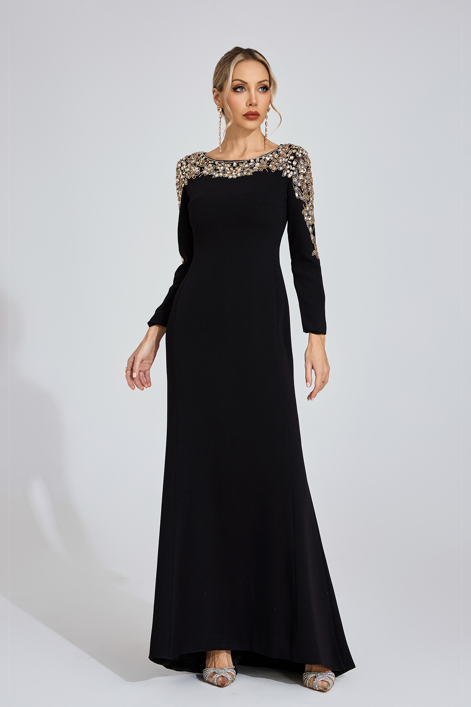 Cape Black Gold-Shoulder Maxi Dress