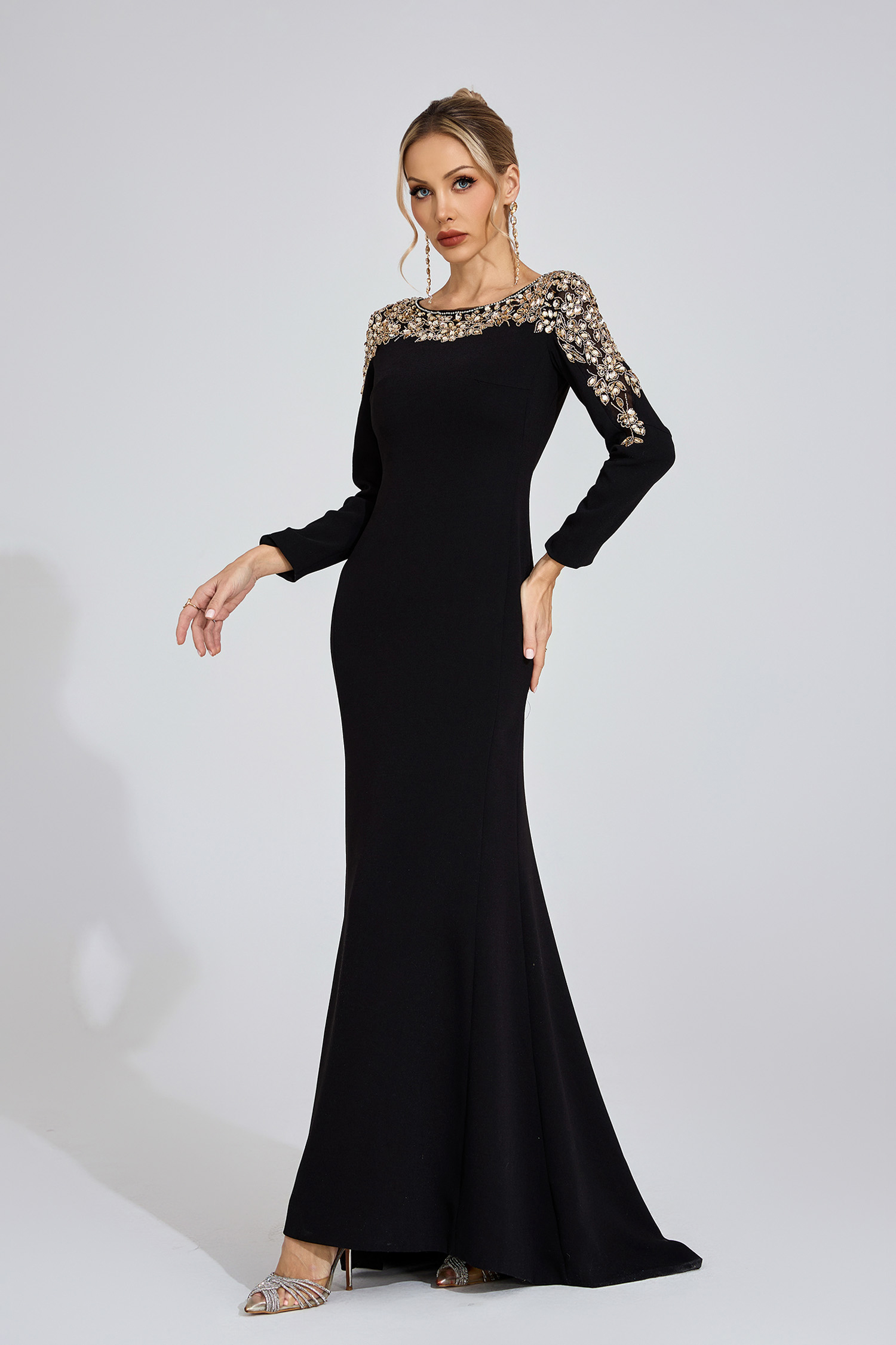 Cape Black Gold-Shoulder Maxi Dress