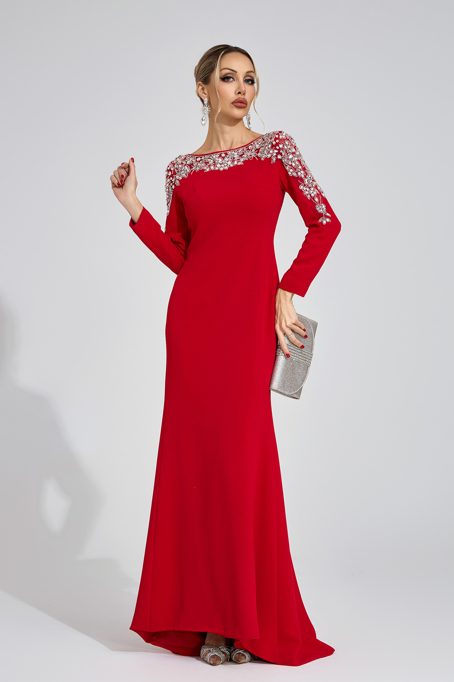 Cape Red Diamond Maxi Dress
