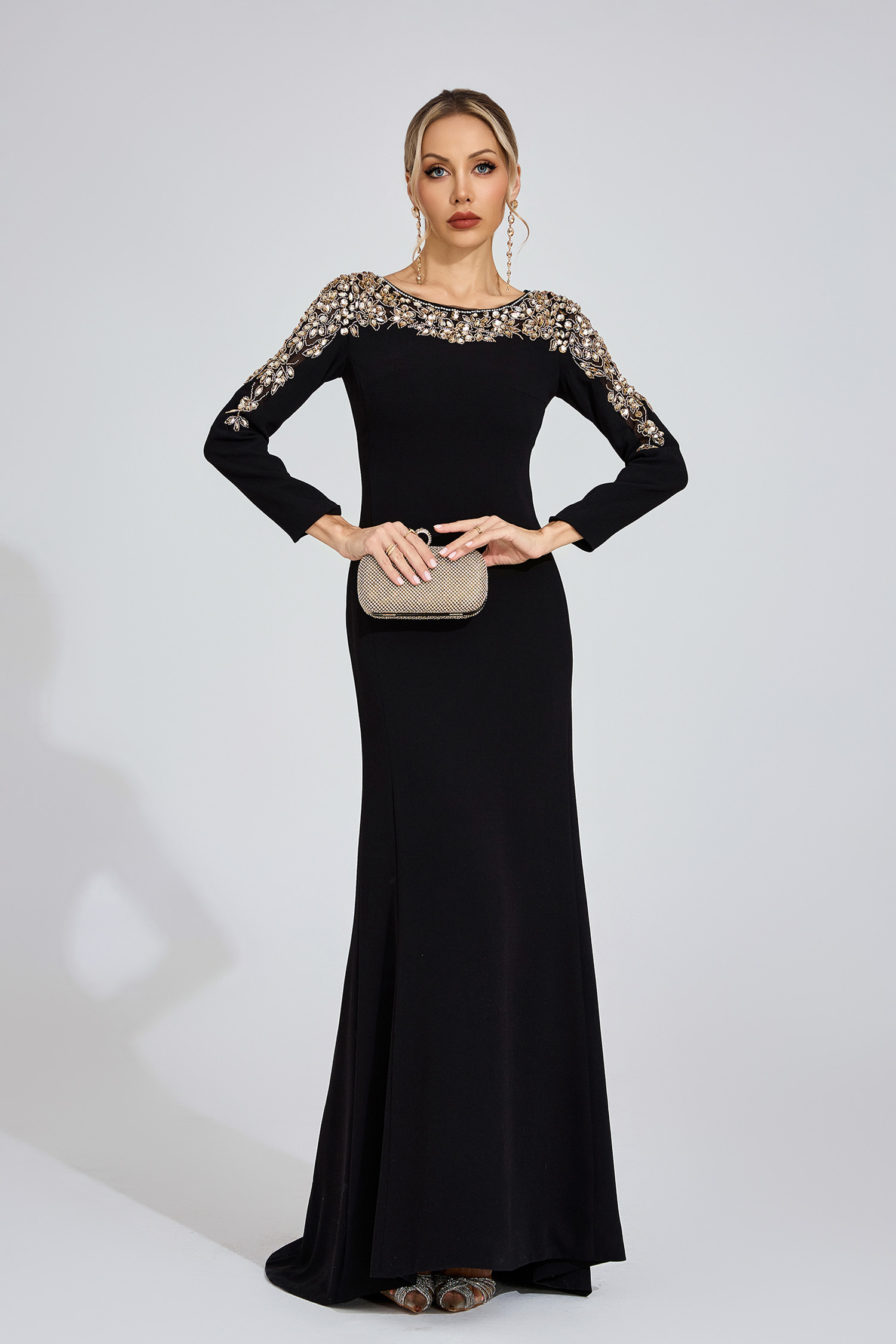 Cape Black Gold-Shoulder Maxi Dress