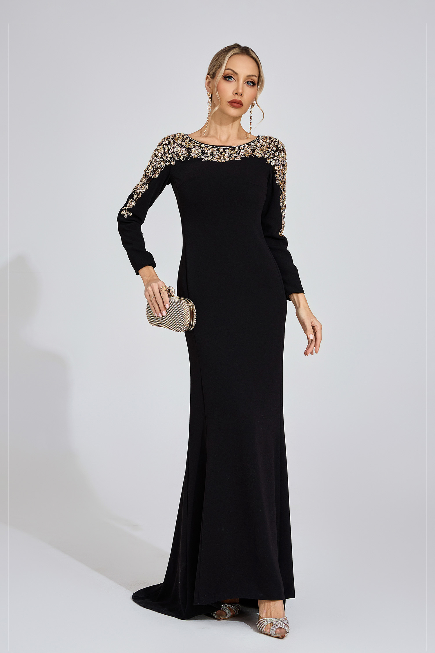 Cape Black Gold-Shoulder Maxi Dress