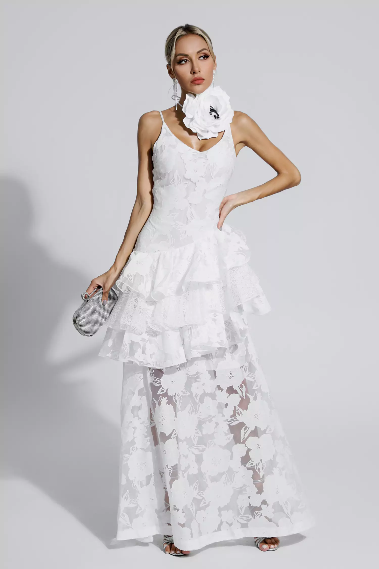 Coffey White Cut Out Floral Maxi Dress