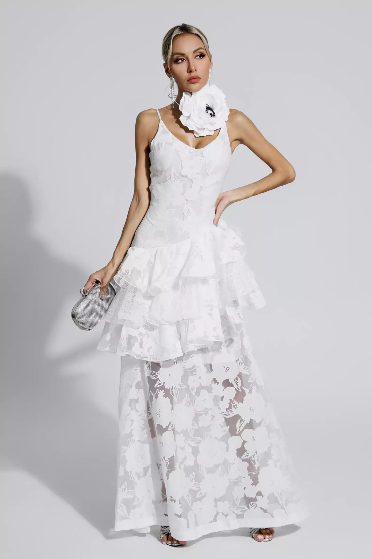 Coffey White Cut Out Floral Maxi Dress