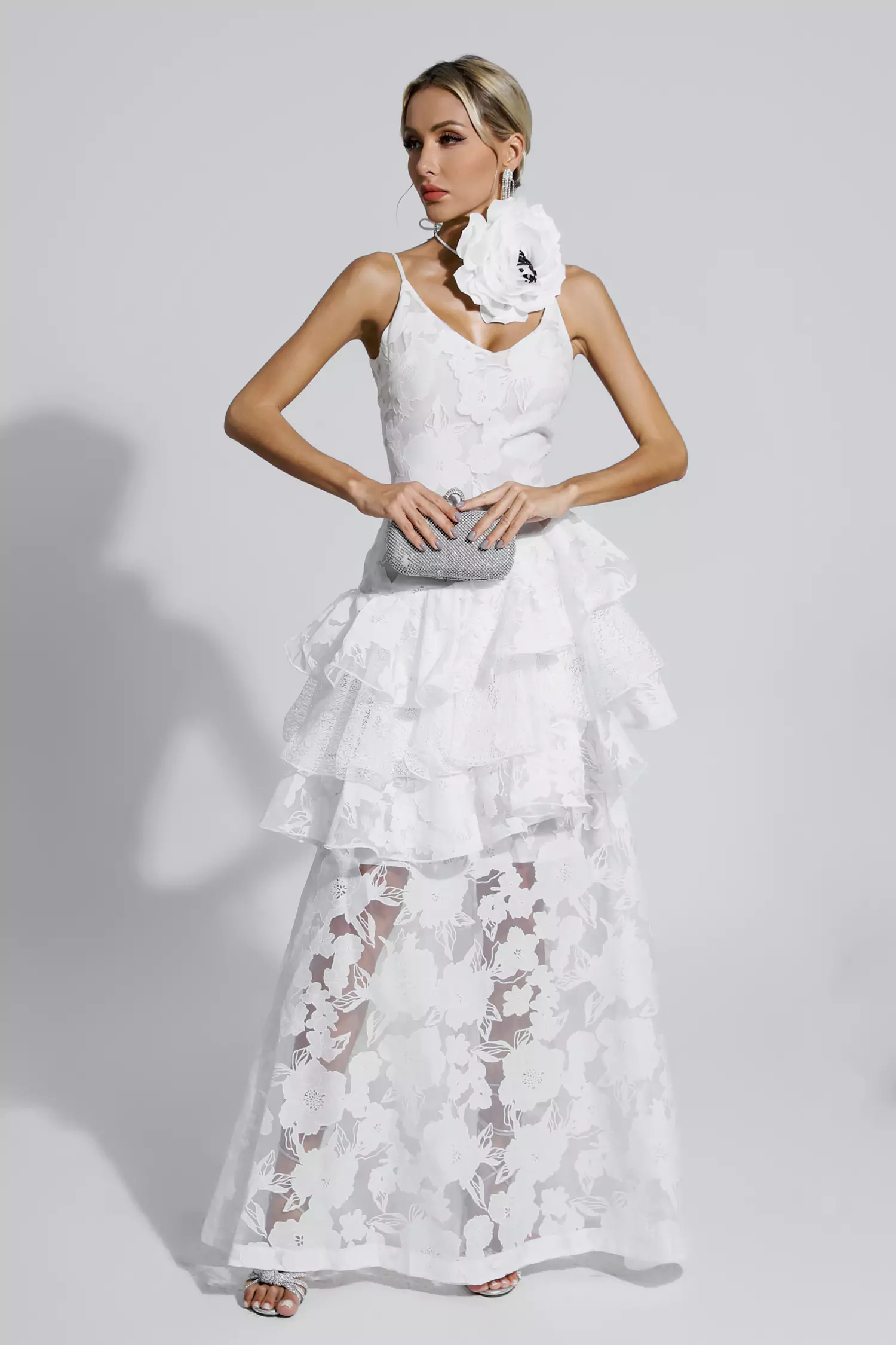 Coffey White Cut Out Floral Maxi Dress