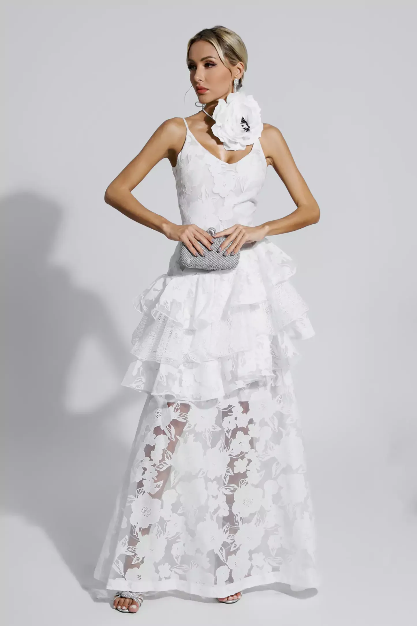 Coffey White Cut Out Floral Maxi Dress