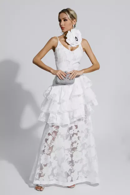Coffey White Cut Out Floral Maxi Dress