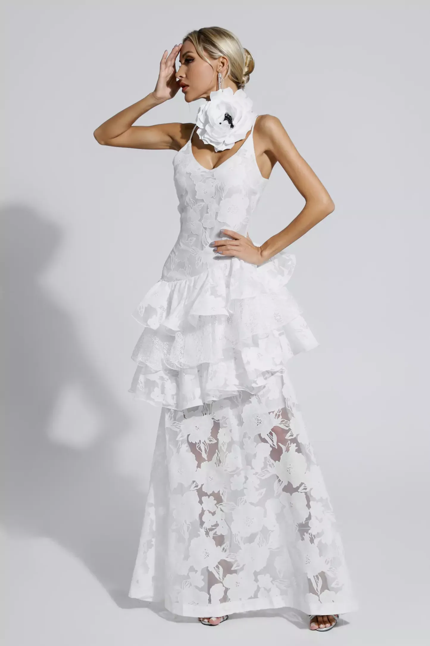 Coffey White Cut Out Floral Maxi Dress