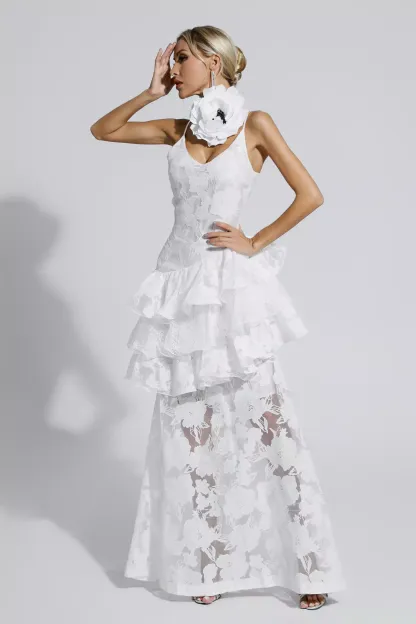 Coffey White Cut Out Floral Maxi Dress