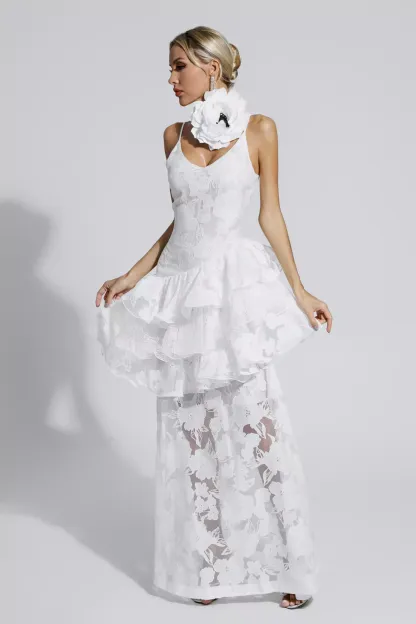 Coffey White Cut Out Floral Maxi Dress