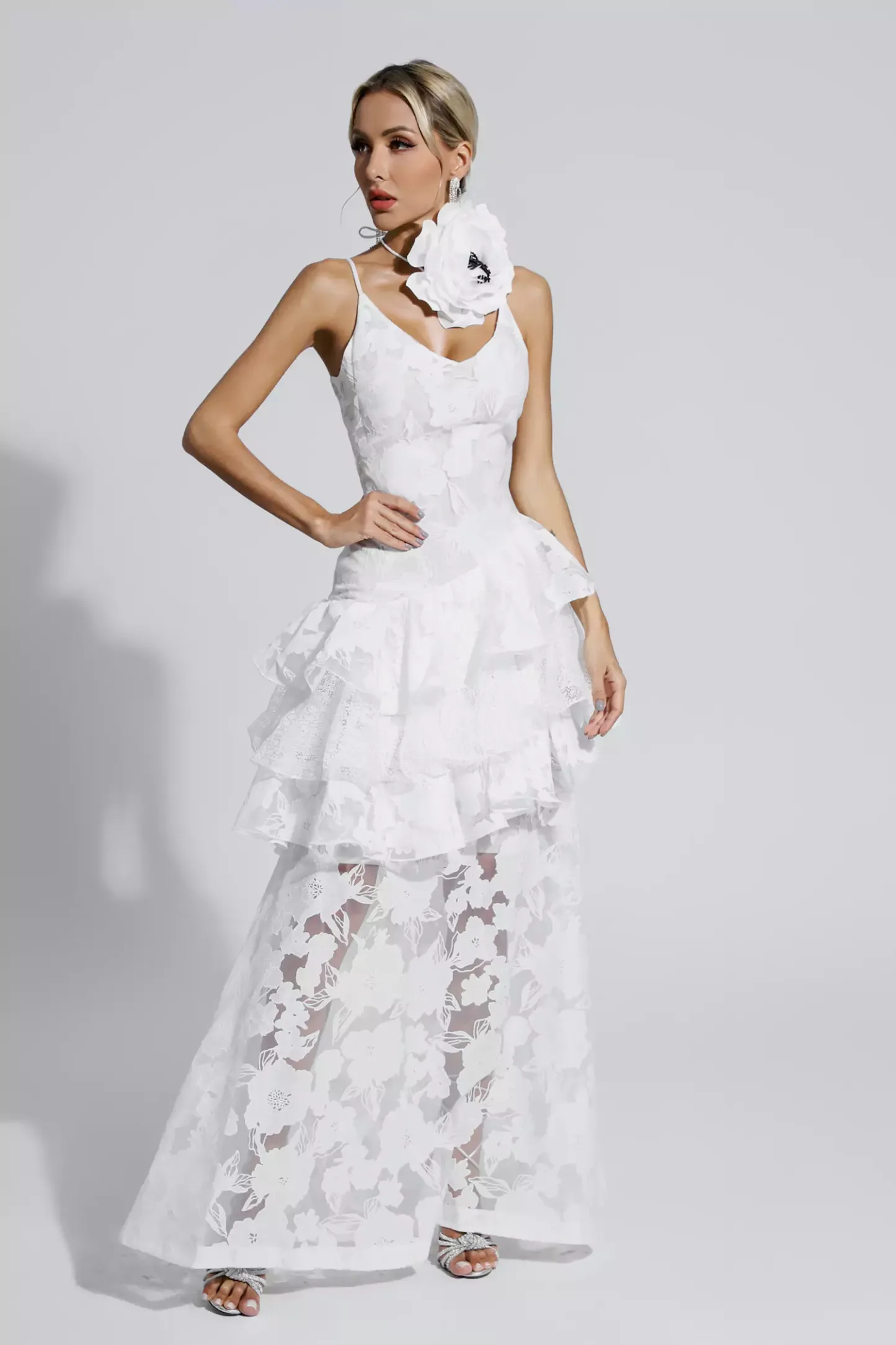 Coffey White Cut Out Floral Maxi Dress
