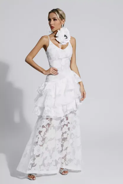 Coffey White Cut Out Floral Maxi Dress