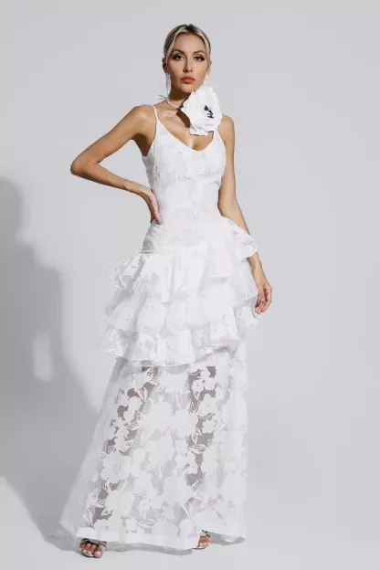 Coffey White Cut Out Floral Maxi Dress
