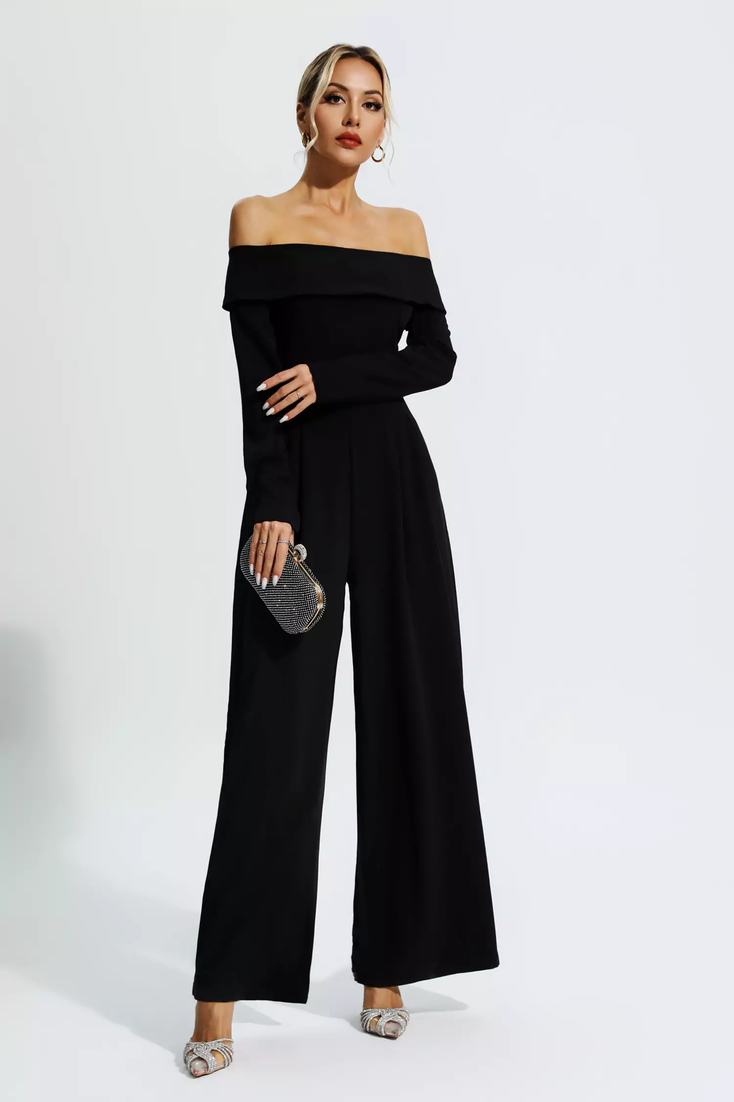 Aries Black Off Shoulder Drape Jumpsuit