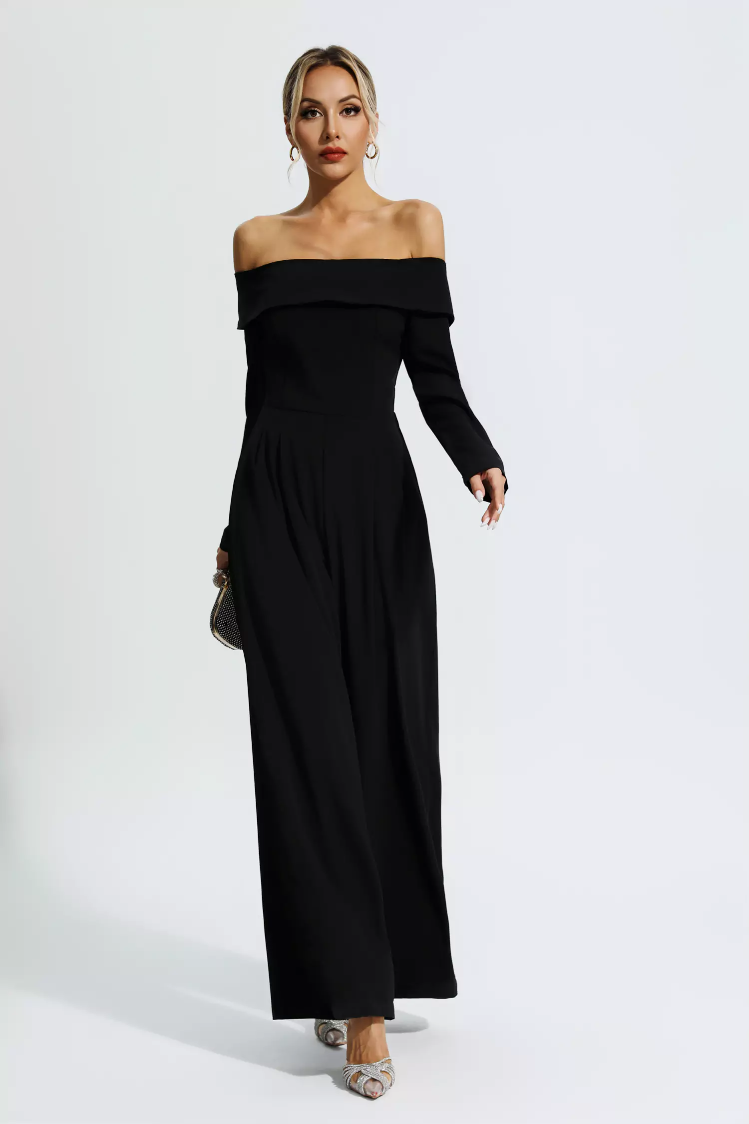 Aries Black Off Shoulder Drape Jumpsuit