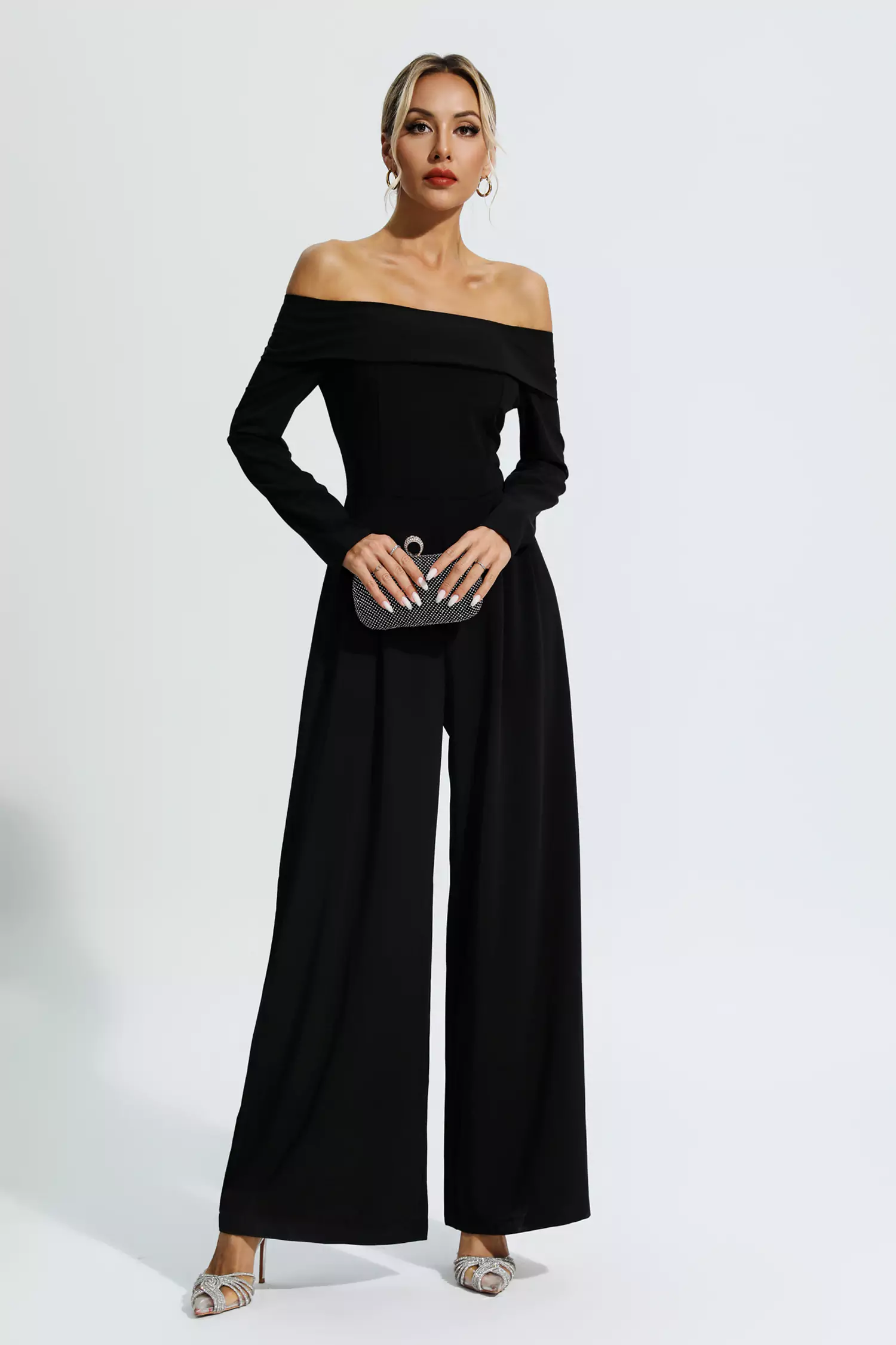 Aries Black Off Shoulder Drape Jumpsuit