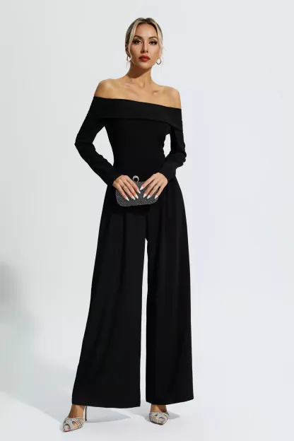 Aries Black Off Shoulder Drape Jumpsuit