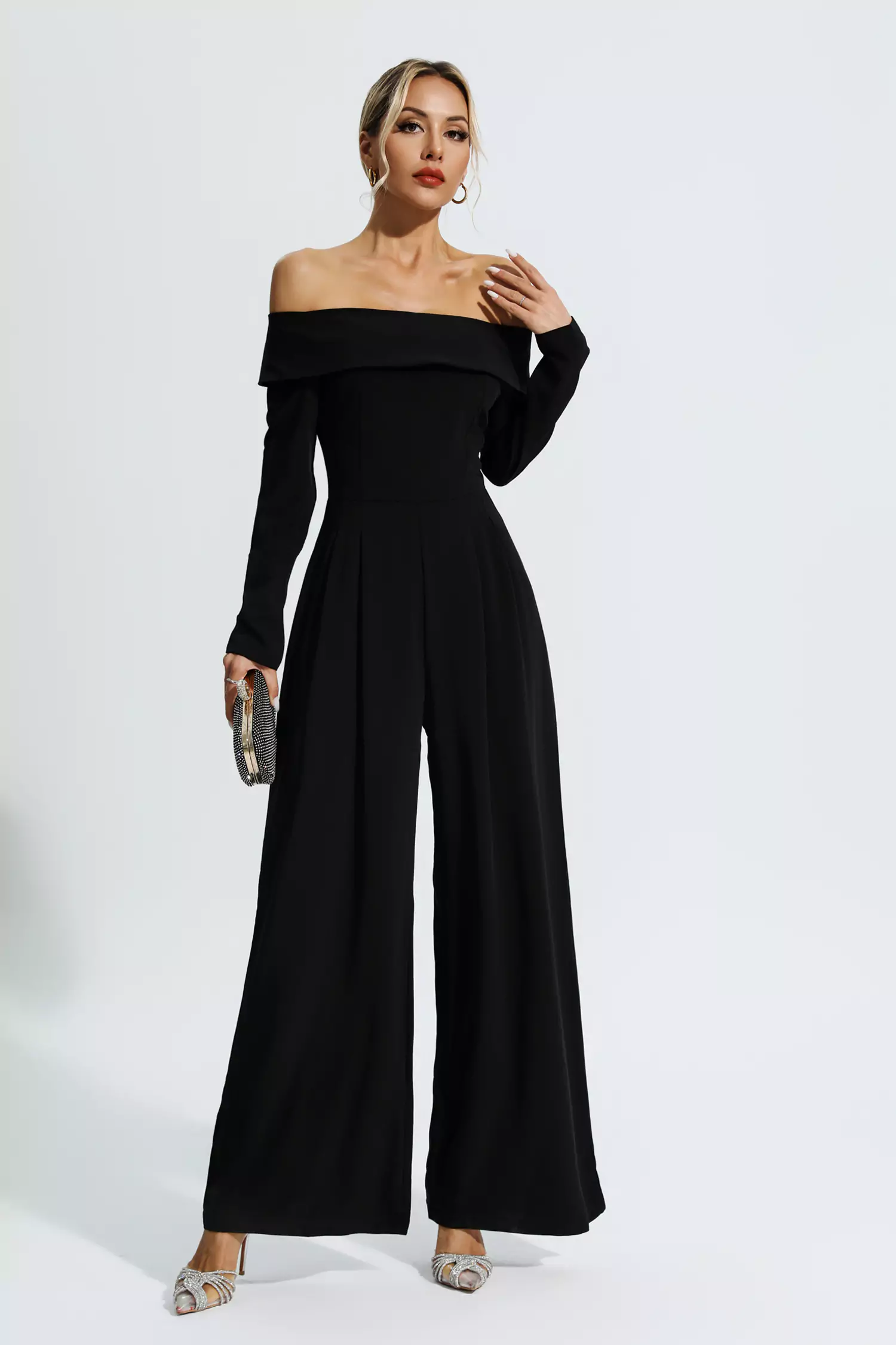Aries Black Off Shoulder Drape Jumpsuit