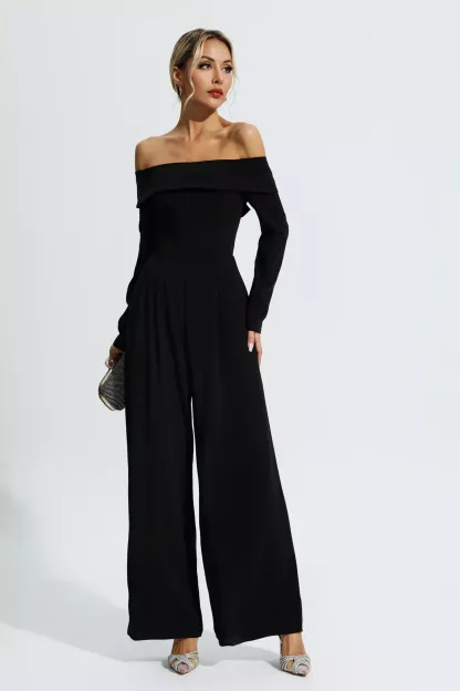 Aries Black Off Shoulder Drape Jumpsuit
