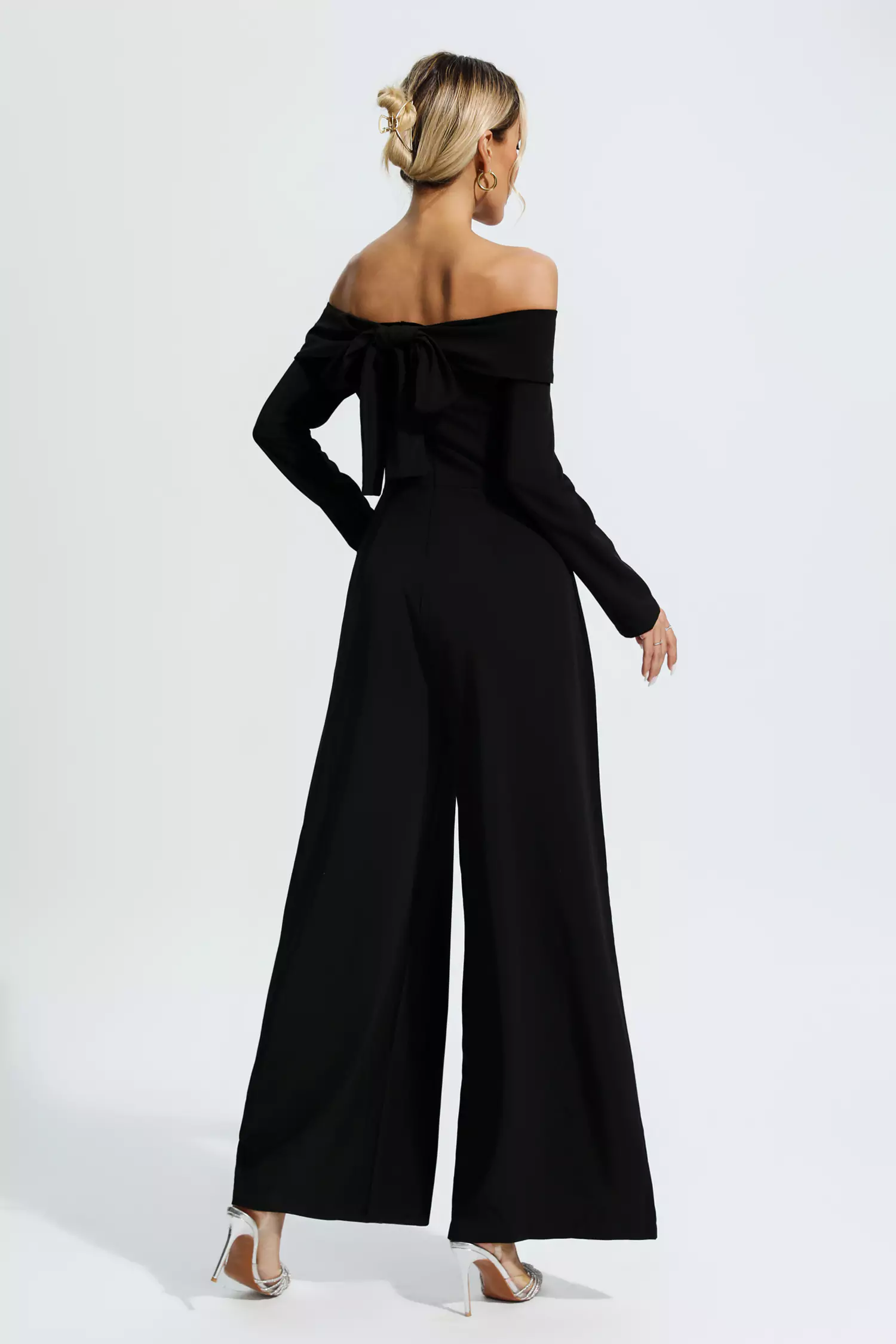 Aries Black Off Shoulder Drape Jumpsuit