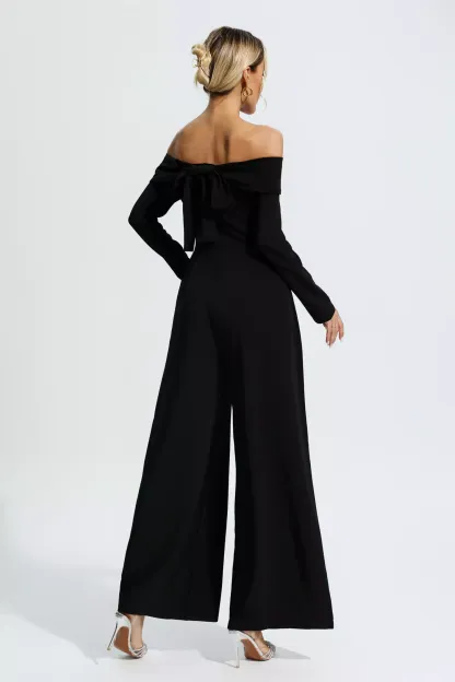 Aries Black Off Shoulder Drape Jumpsuit