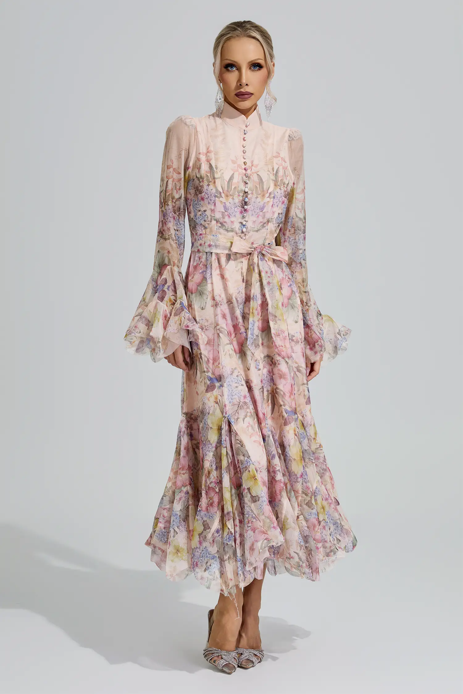 Vesta Apricot Floral Maxi Dress