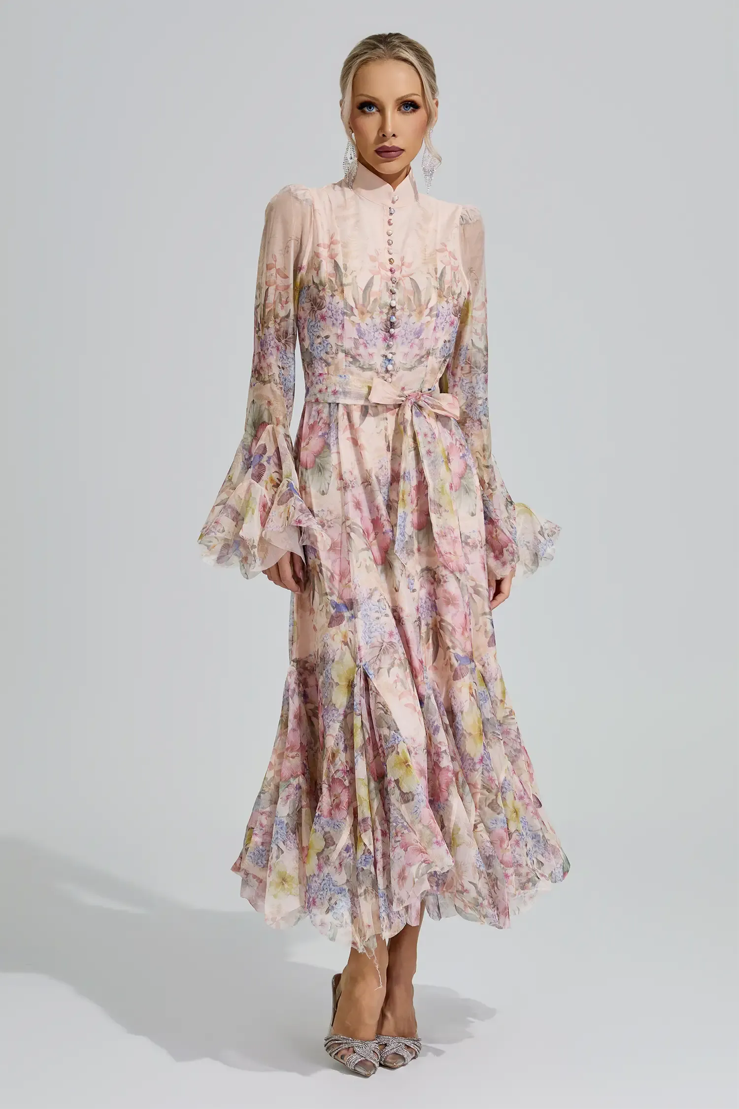 Vesta Apricot Floral Maxi Dress
