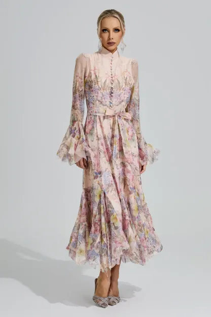 Vesta Apricot Floral Maxi Dress