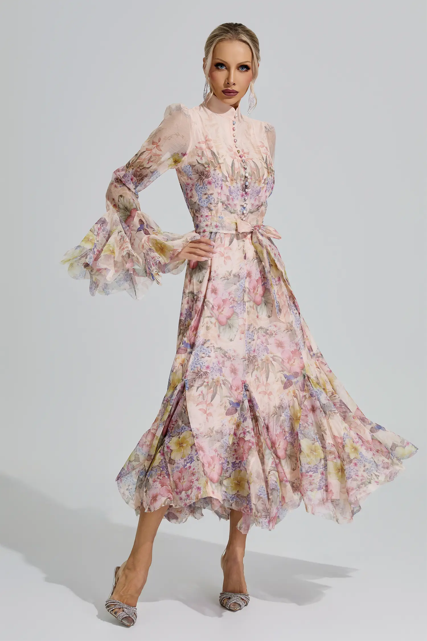 Vesta Apricot Floral Maxi Dress