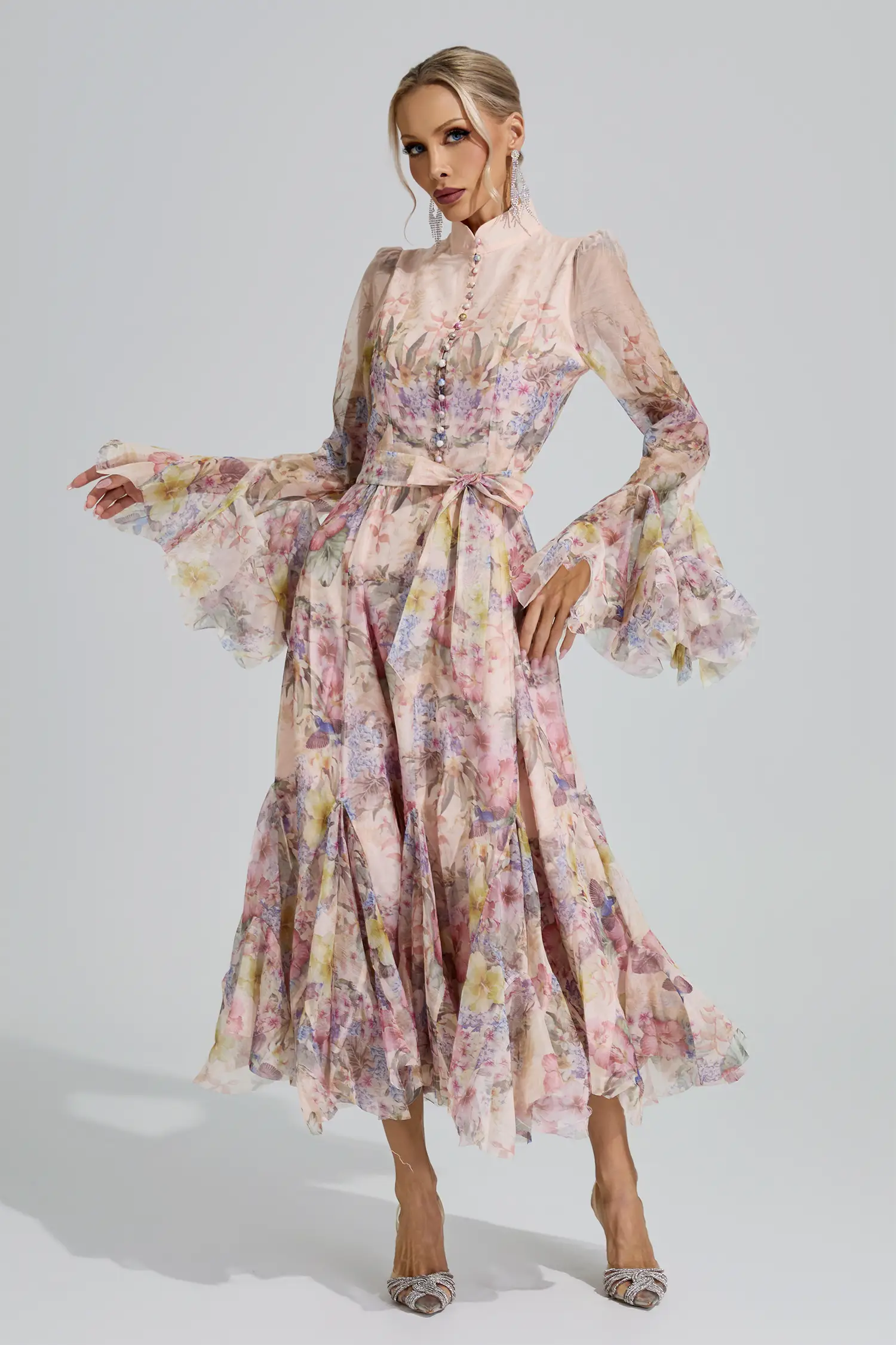 Vesta Apricot Floral Maxi Dress