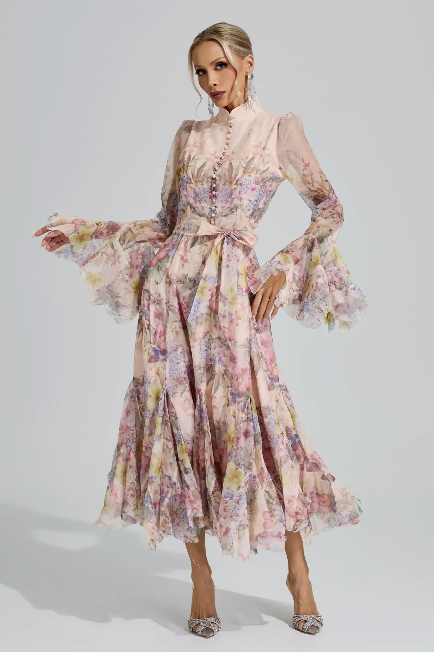 Vesta Apricot Floral Maxi Dress