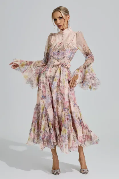 Vesta Apricot Floral Maxi Dress
