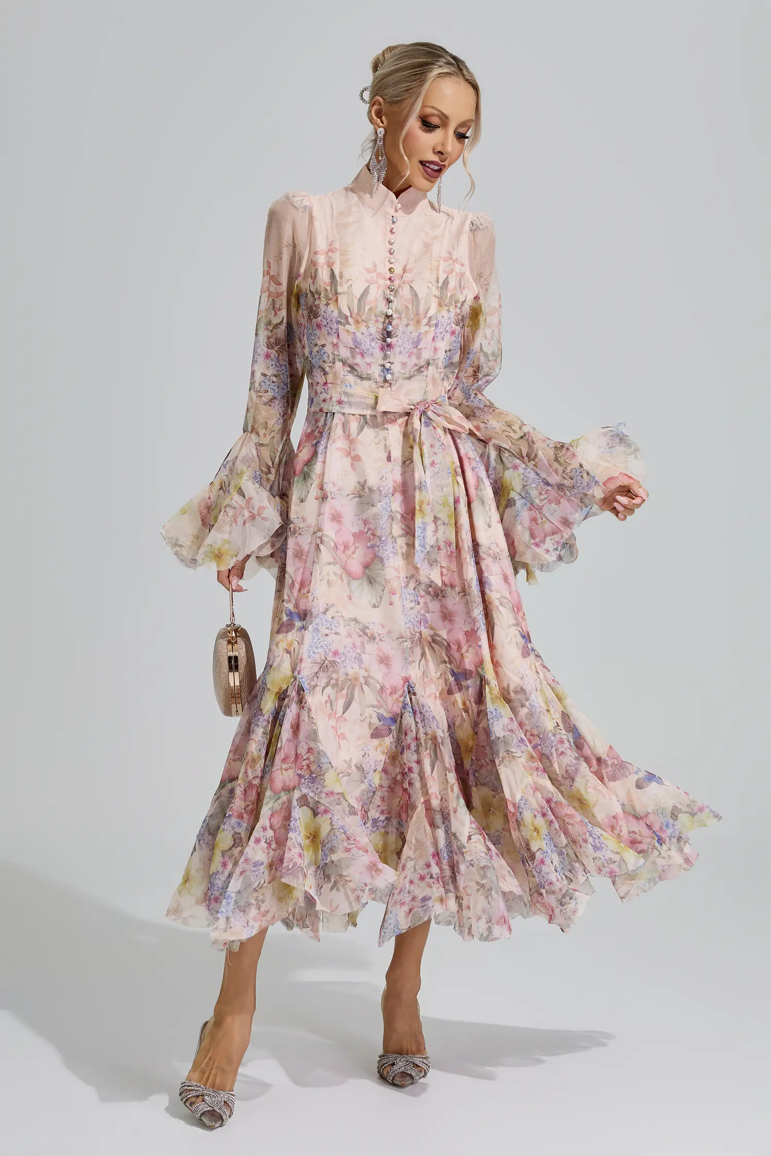 Vesta Apricot Floral Maxi Dress