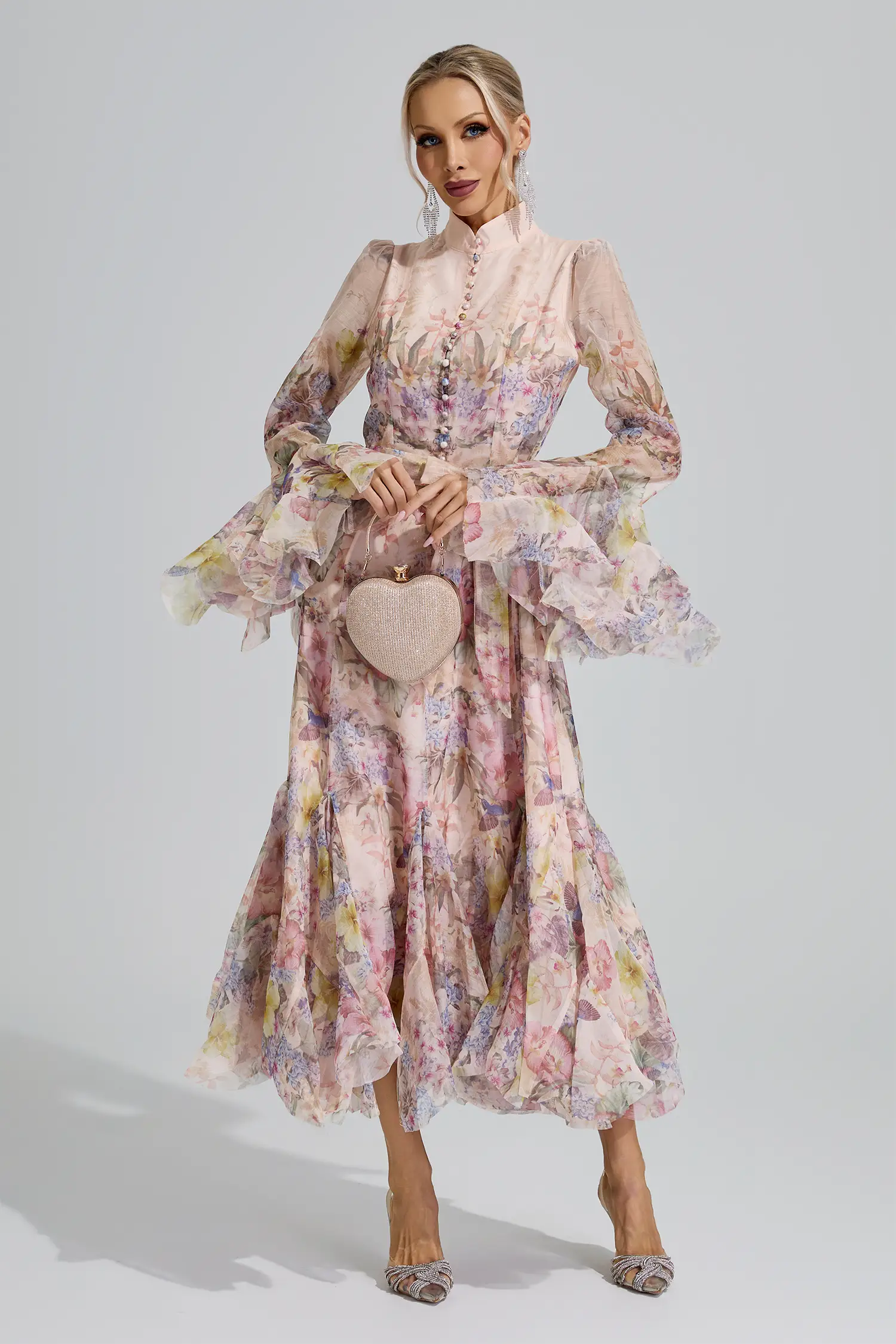 Vesta Apricot Floral Maxi Dress