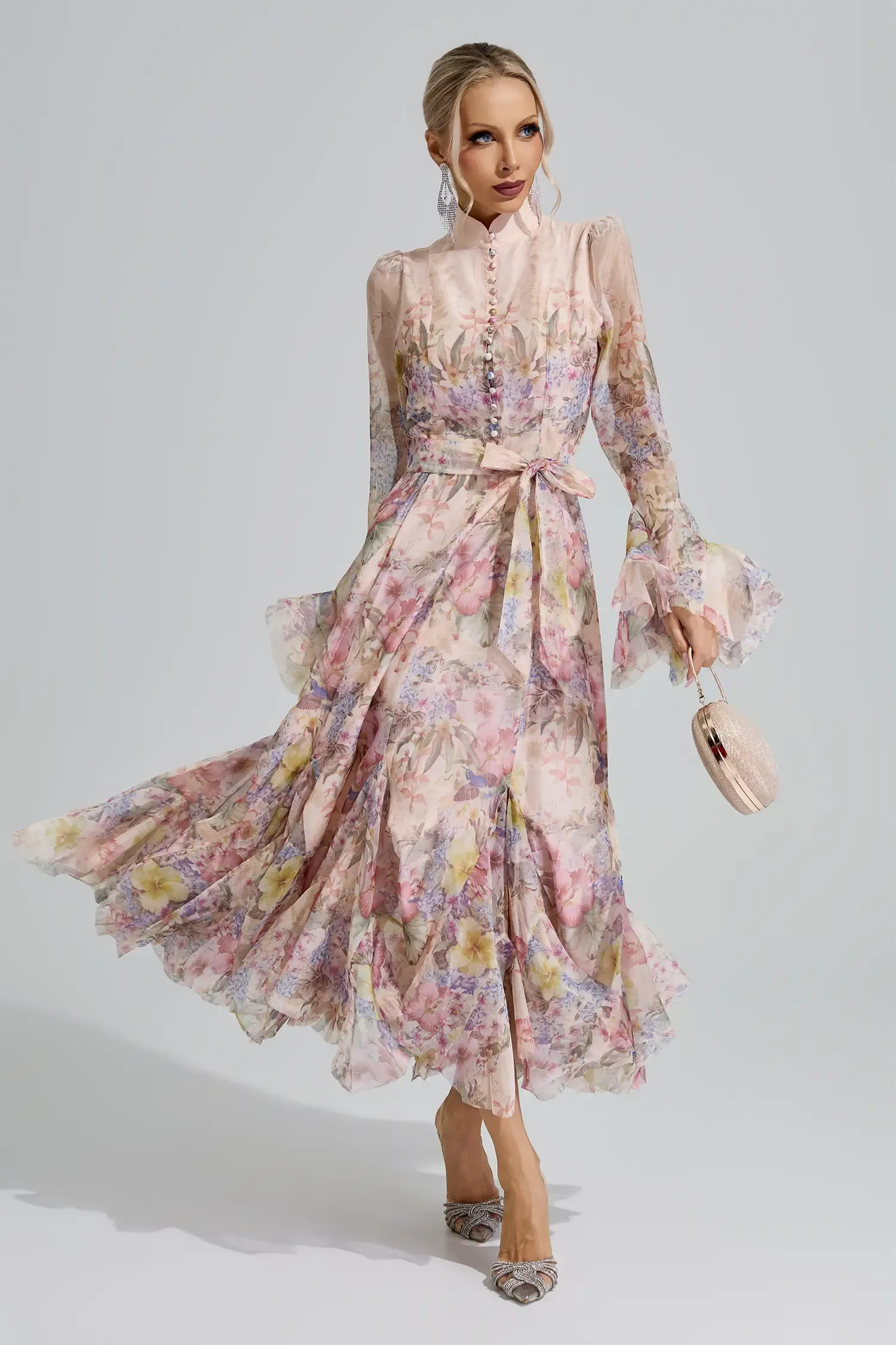 Vesta Apricot Floral Maxi Dress