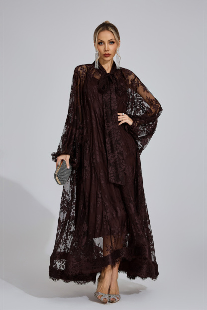 Bay Dark Brown Embroidered Maxi Dress