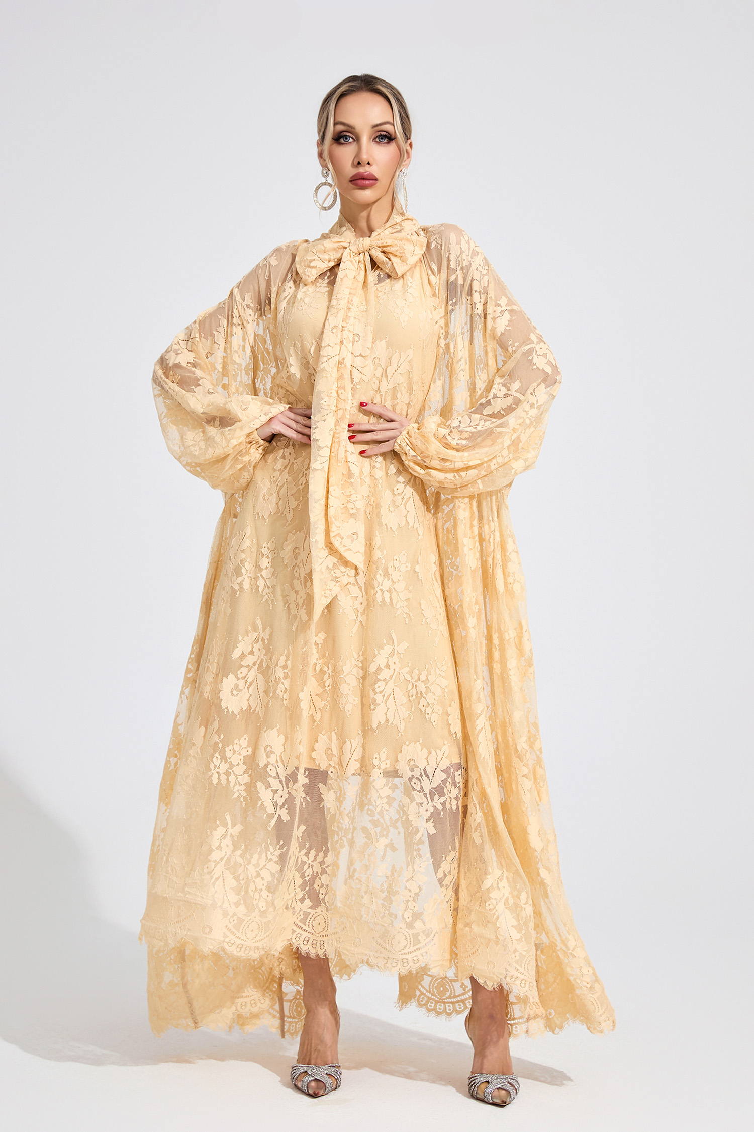 Bay Apricot Embroidered Maxi Dress